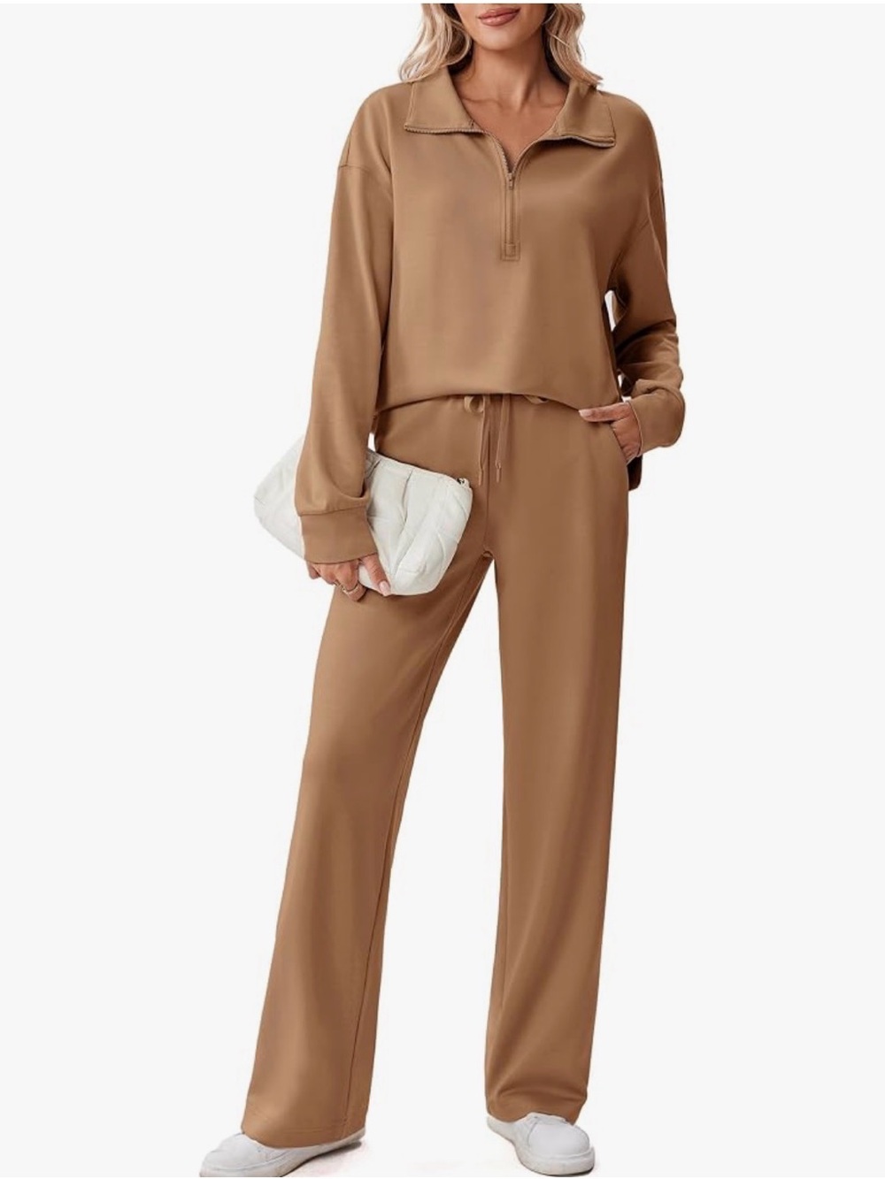 NWOT Women’s Relaxed Drawstring Pants & Pullover Set — Khaki